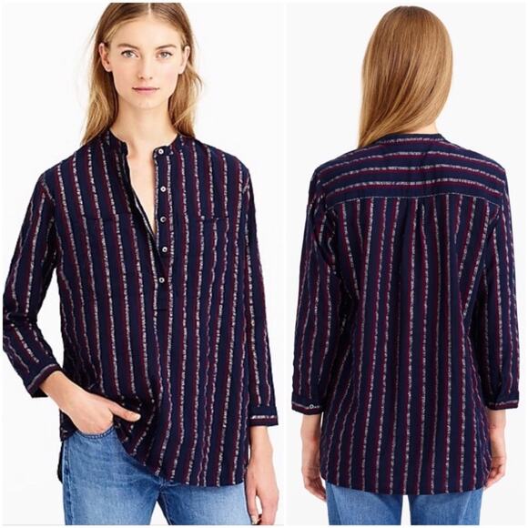 J. Crew Metallic Striped Popover Shirt - Picture 1 of 9
